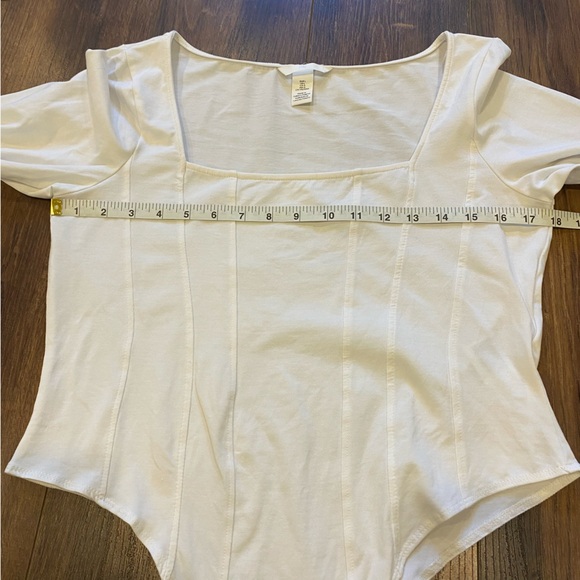 Corset style white bodysuit long sleeve stretchy cotton size large H&M shirt - Picture 10 of 11